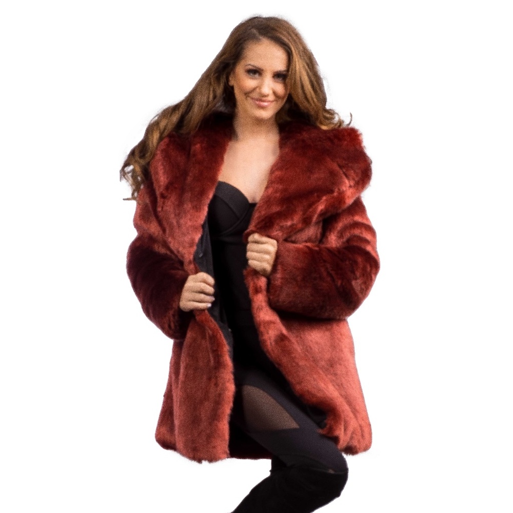 FURROCIOUS FURR Women's Faux Fur Luxury Coat in "Scarlet" Tissavel Chinchilla